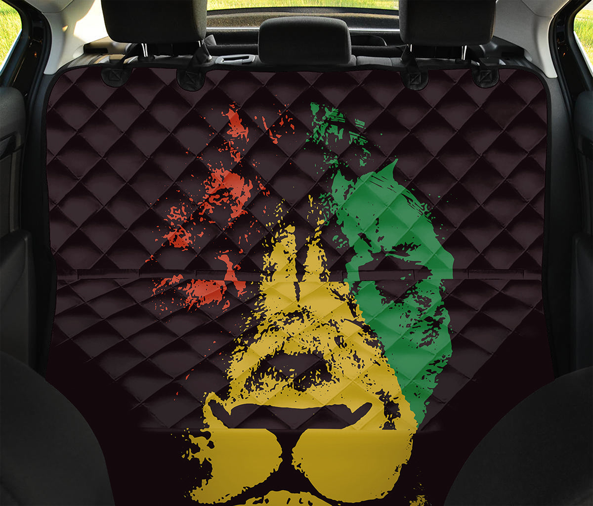 Grunge Rasta Lion Print Pet Car Back Seat Cover
