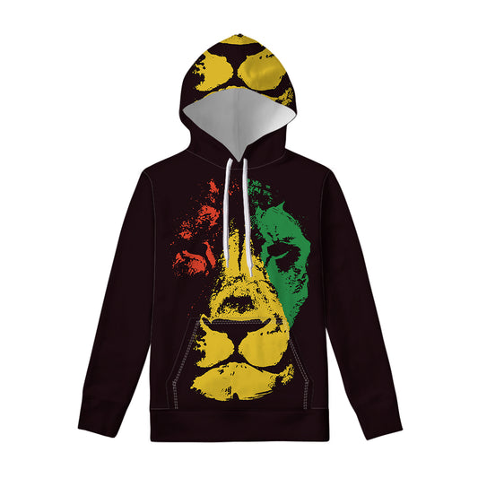 Grunge Rasta Lion Print Pullover Hoodie