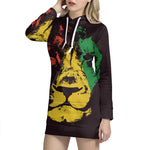 Grunge Rasta Lion Print Pullover Hoodie Dress