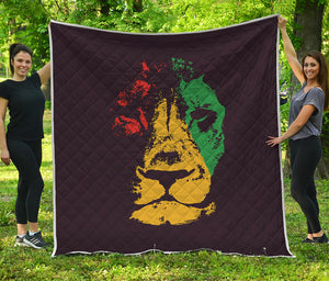 Grunge Rasta Lion Print Quilt