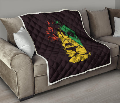 Grunge Rasta Lion Print Quilt