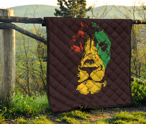 Grunge Rasta Lion Print Quilt