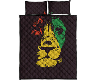 Grunge Rasta Lion Print Quilt Bed Set