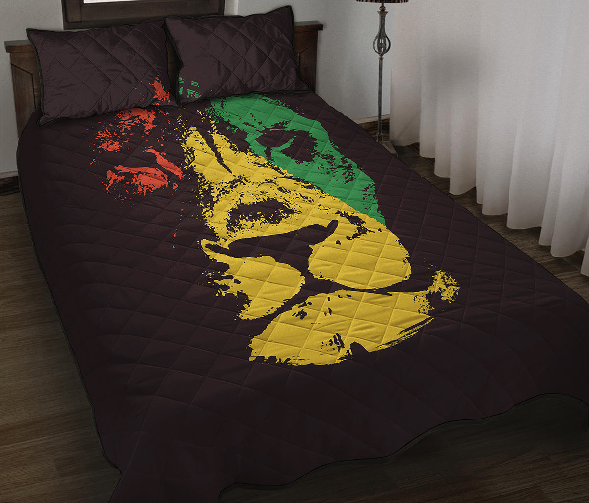 Grunge Rasta Lion Print Quilt Bed Set