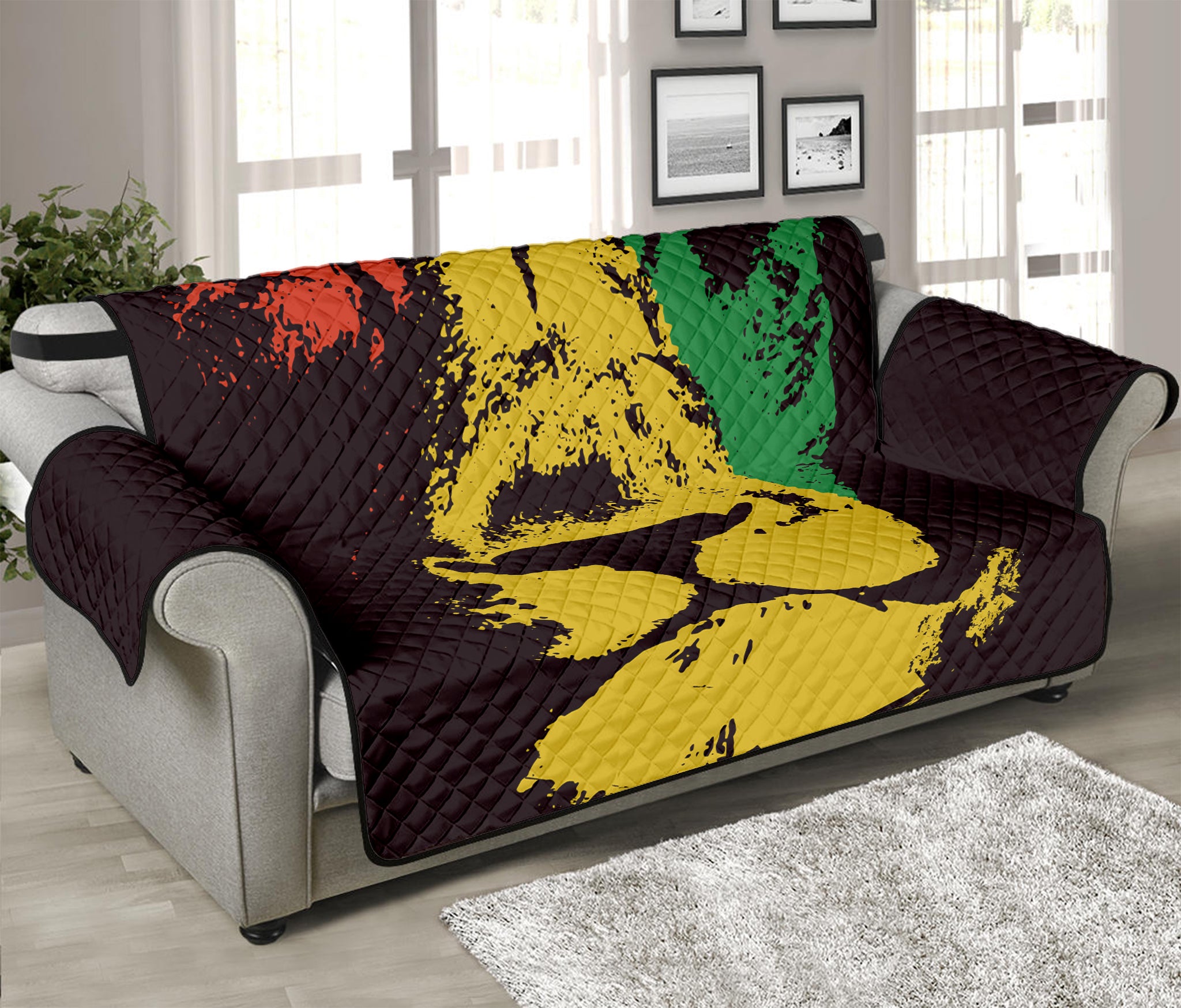 Grunge Rasta Lion Print Sofa Protector