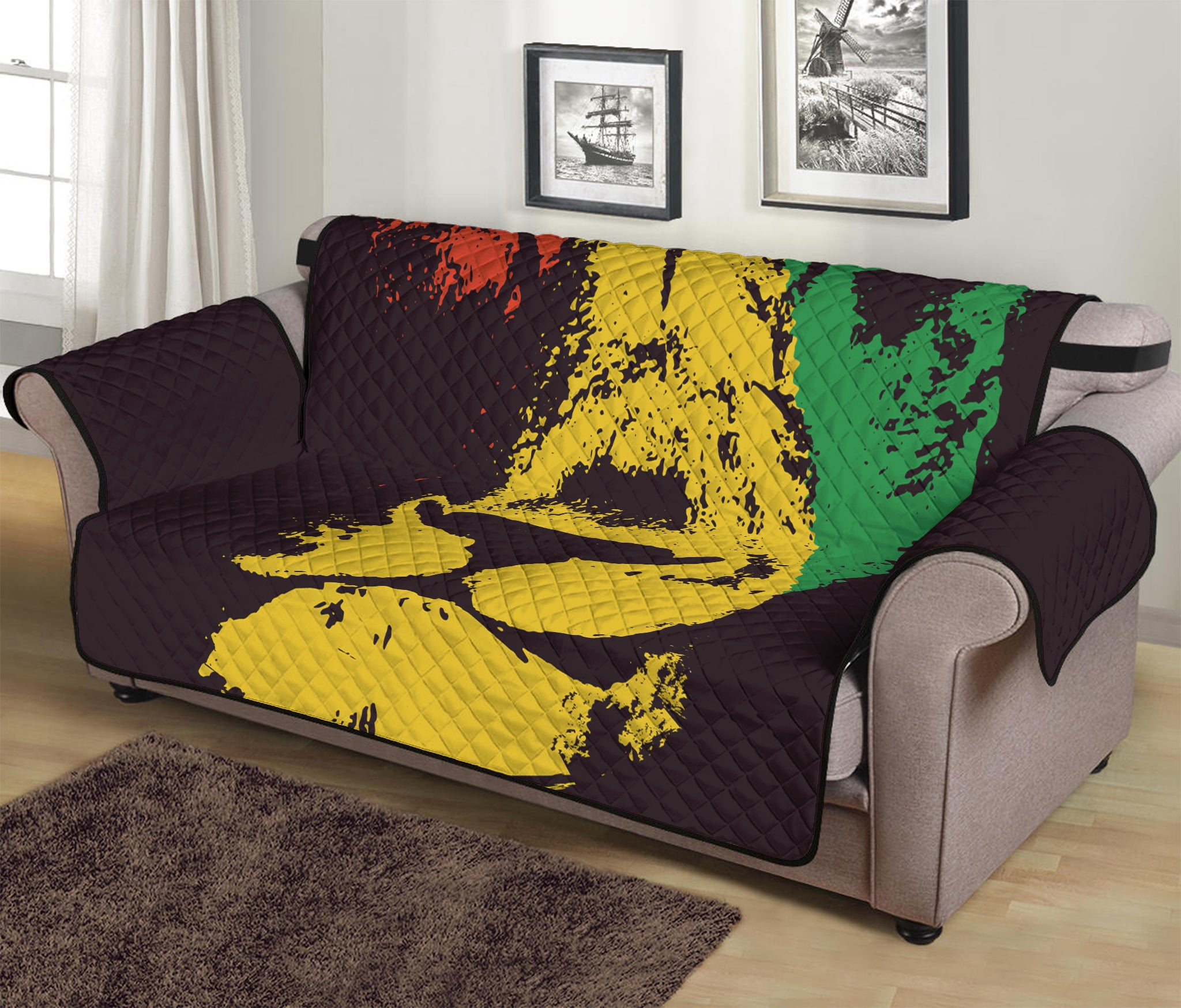 Grunge Rasta Lion Print Sofa Protector