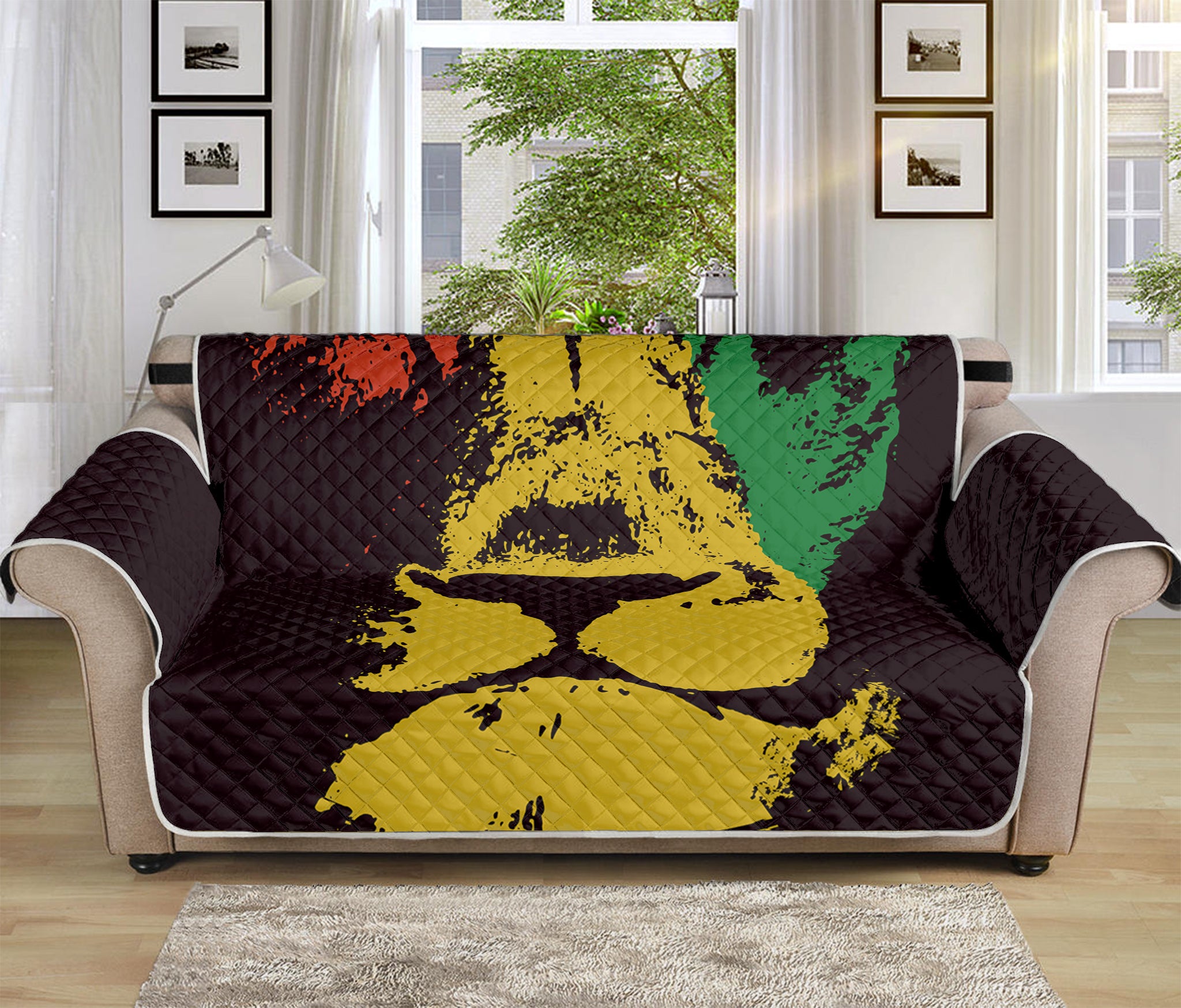 Grunge Rasta Lion Print Sofa Protector