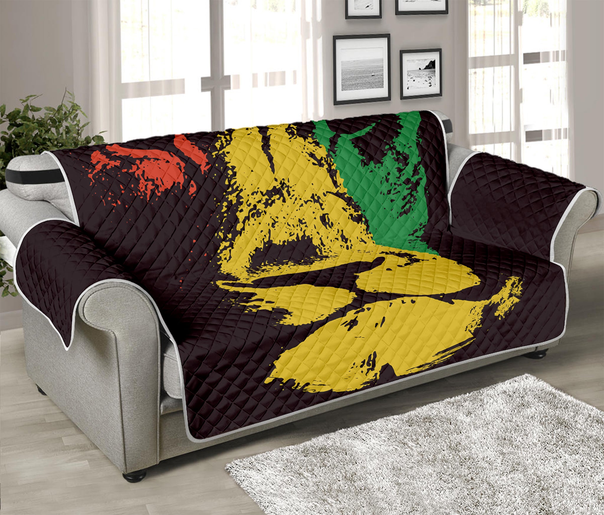 Grunge Rasta Lion Print Sofa Protector