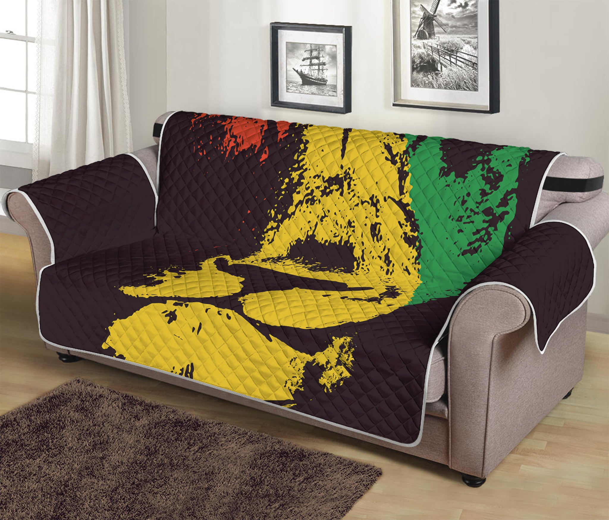 Grunge Rasta Lion Print Sofa Protector