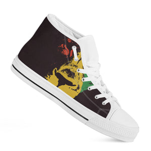 Grunge Rasta Lion Print White High Top Shoes