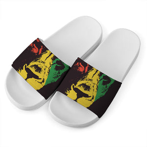 Grunge Rasta Lion Print White Slide Sandals