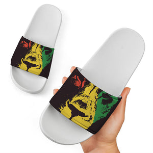 Grunge Rasta Lion Print White Slide Sandals