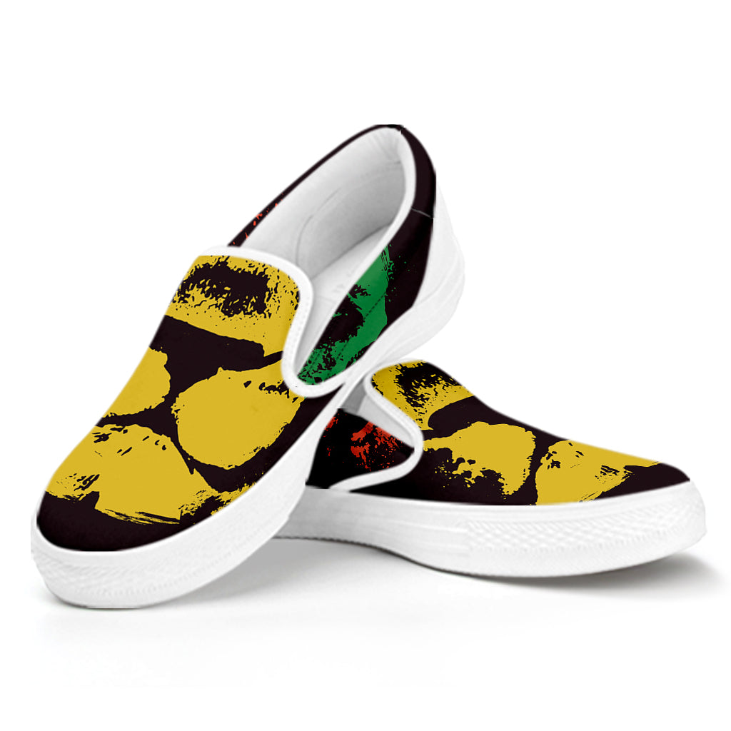 Grunge Rasta Lion Print White Slip On Shoes