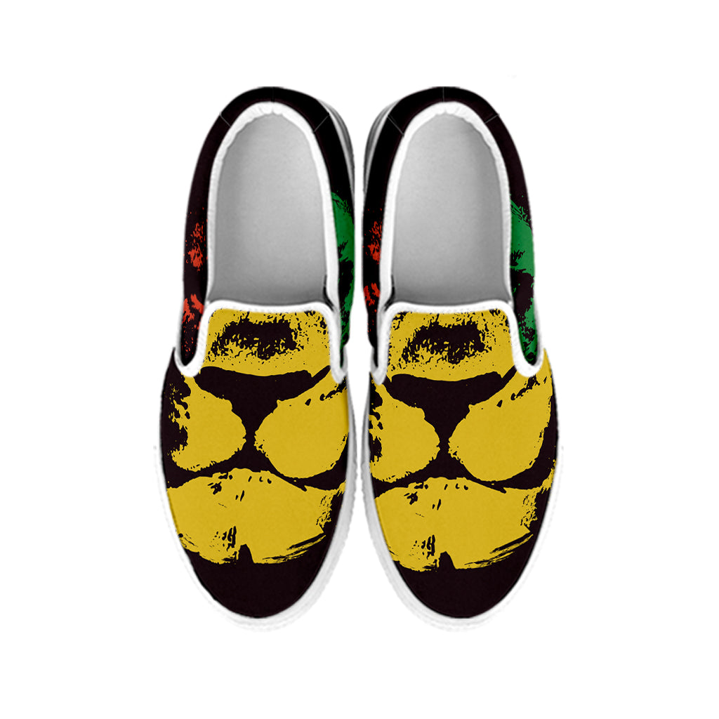 Grunge Rasta Lion Print White Slip On Shoes