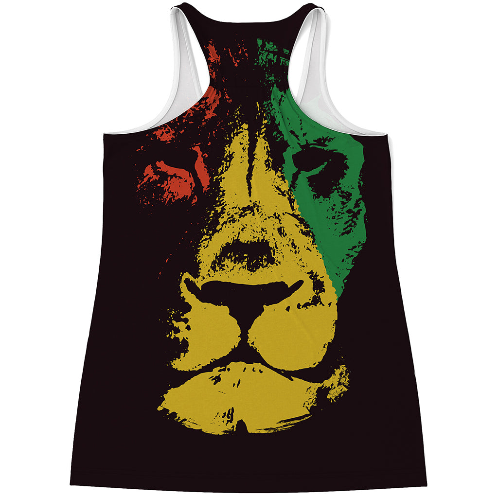 Grunge Rasta Lion Print Women's Racerback Tank Top