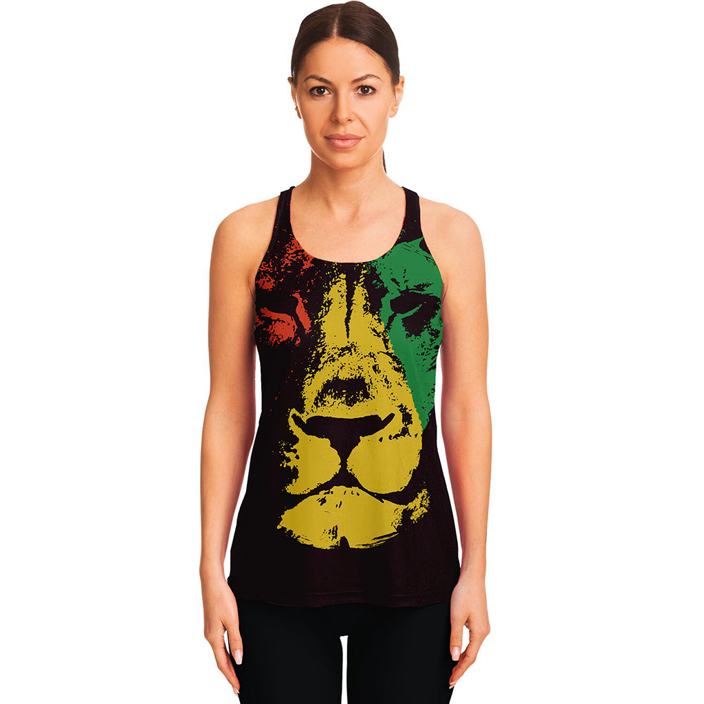 Grunge Rasta Lion Print Women's Racerback Tank Top