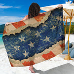 Grunge Ripped Paper American Flag Print Beach Sarong Wrap