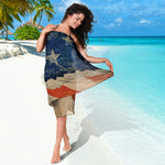 Grunge Ripped Paper American Flag Print Beach Sarong Wrap