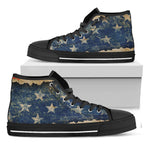 Grunge Ripped Paper American Flag Print Black High Top Shoes