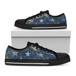 Grunge Ripped Paper American Flag Print Black Low Top Shoes 