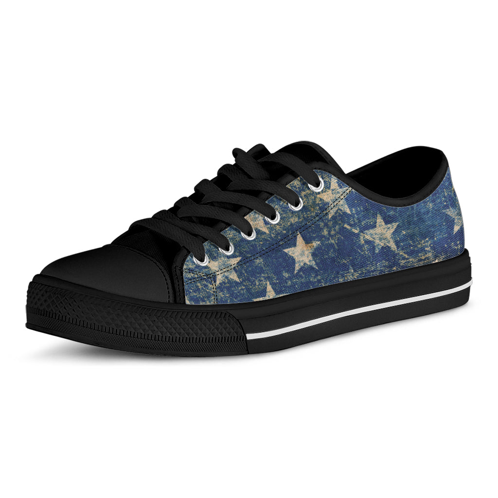 Grunge Ripped Paper American Flag Print Black Low Top Shoes 