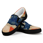 Grunge Ripped Paper American Flag Print Black Slip On Shoes