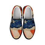Grunge Ripped Paper American Flag Print Black Slip On Shoes