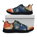 Grunge Ripped Paper American Flag Print Black Sneakers