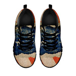 Grunge Ripped Paper American Flag Print Black Sneakers