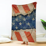 Grunge Ripped Paper American Flag Print Blanket