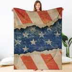 Grunge Ripped Paper American Flag Print Blanket