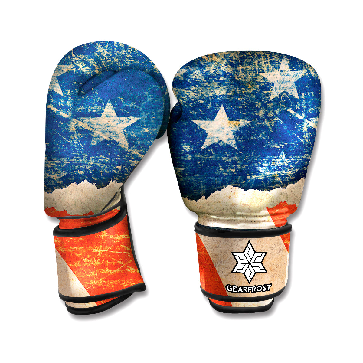 Grunge Ripped Paper American Flag Print Boxing Gloves