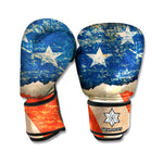 Grunge Ripped Paper American Flag Print Boxing Gloves