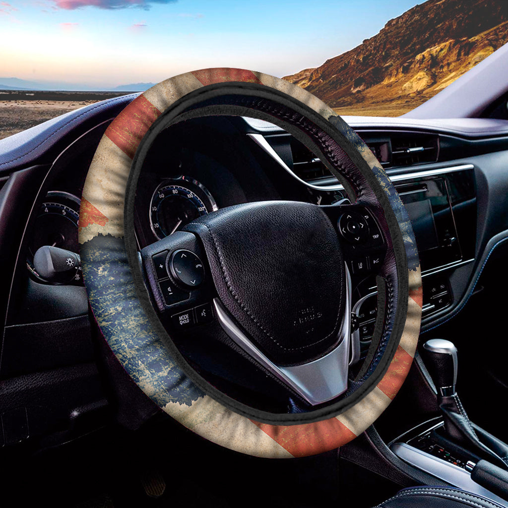 Grunge Ripped Paper American Flag Print Car Steering Wheel Cover