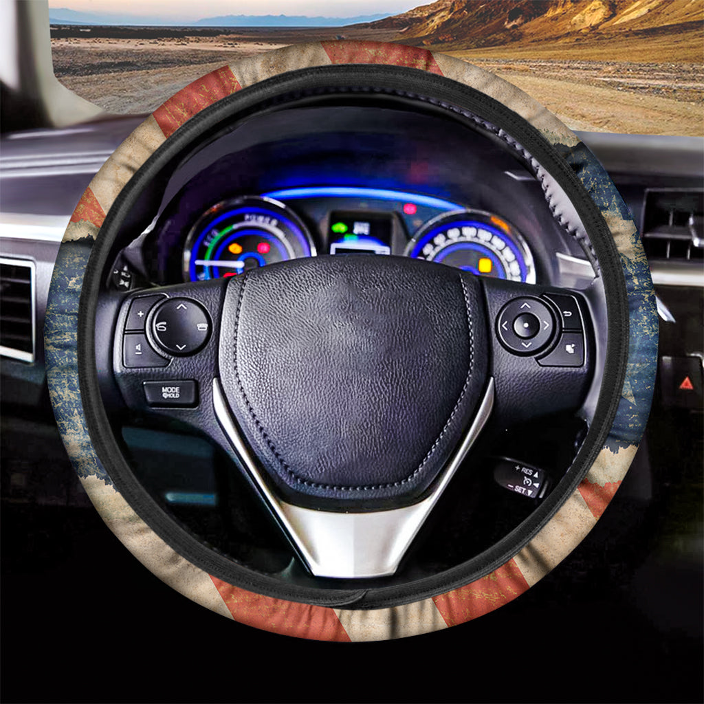 Grunge Ripped Paper American Flag Print Car Steering Wheel Cover