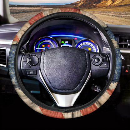 Grunge Ripped Paper American Flag Print Car Steering Wheel Cover