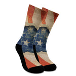 Grunge Ripped Paper American Flag Print Crew Socks