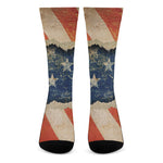 Grunge Ripped Paper American Flag Print Crew Socks