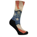 Grunge Ripped Paper American Flag Print Crew Socks