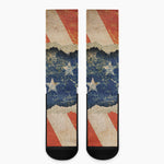 Grunge Ripped Paper American Flag Print Crew Socks