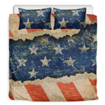 Grunge Ripped Paper American Flag Print Duvet Cover Bedding Set
