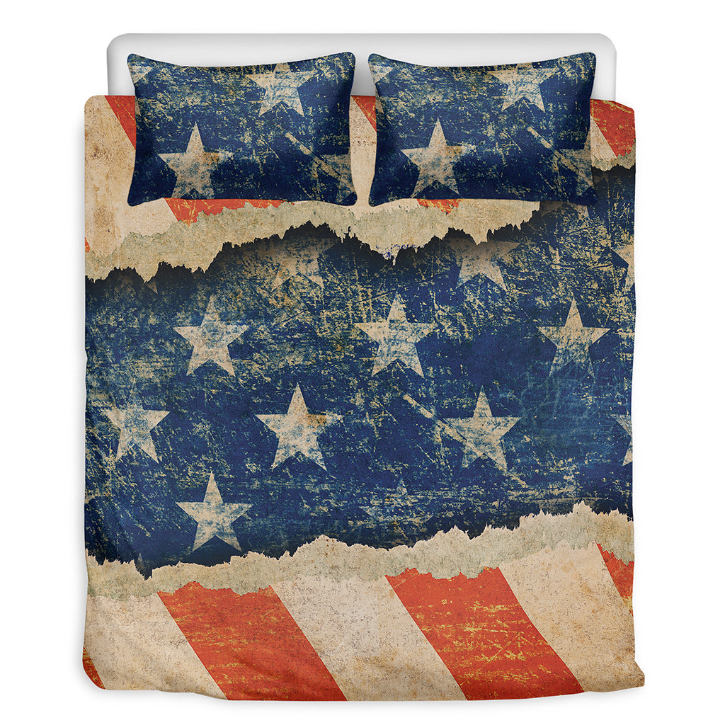Grunge Ripped Paper American Flag Print Duvet Cover Bedding Set