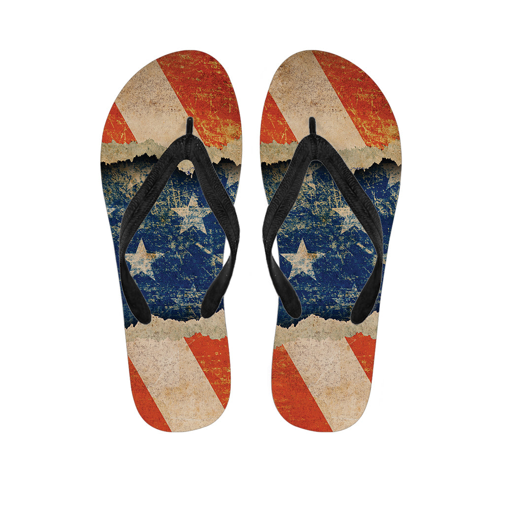 Grunge Ripped Paper American Flag Print Flip Flops
