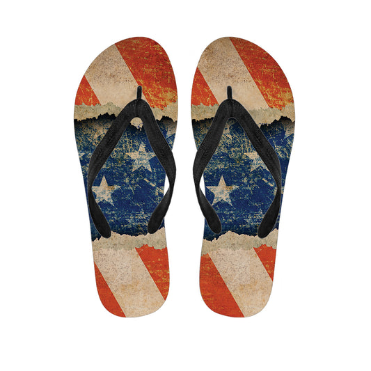 Grunge Ripped Paper American Flag Print Flip Flops