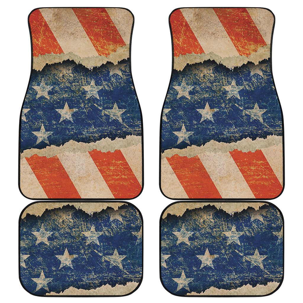 Grunge Ripped Paper American Flag Print Front and Back Car Floor Mats