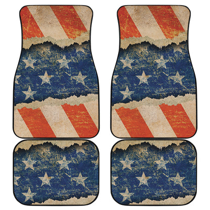 Grunge Ripped Paper American Flag Print Front and Back Car Floor Mats