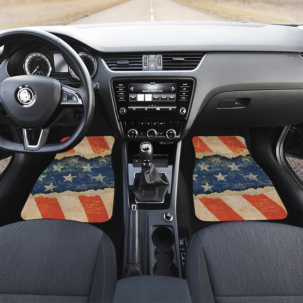 Grunge Ripped Paper American Flag Print Front and Back Car Floor Mats