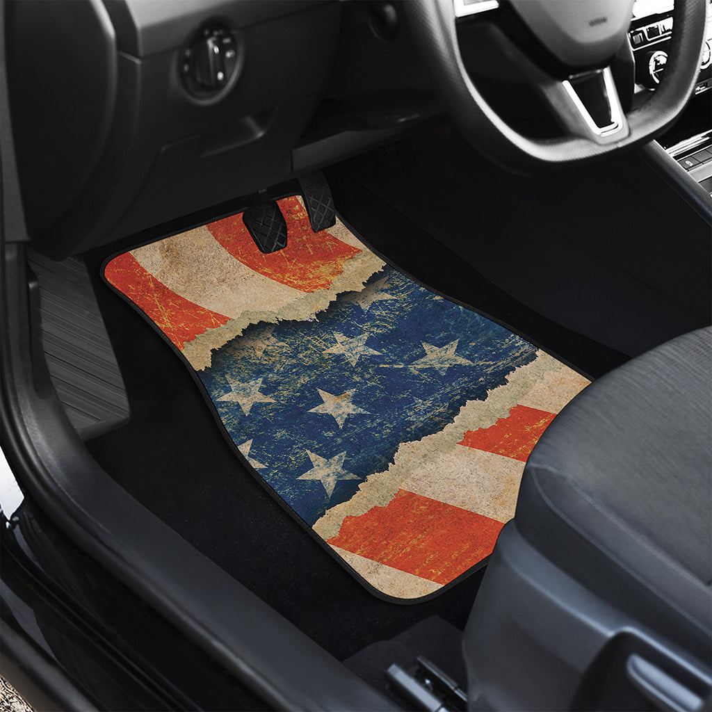 Grunge Ripped Paper American Flag Print Front and Back Car Floor Mats