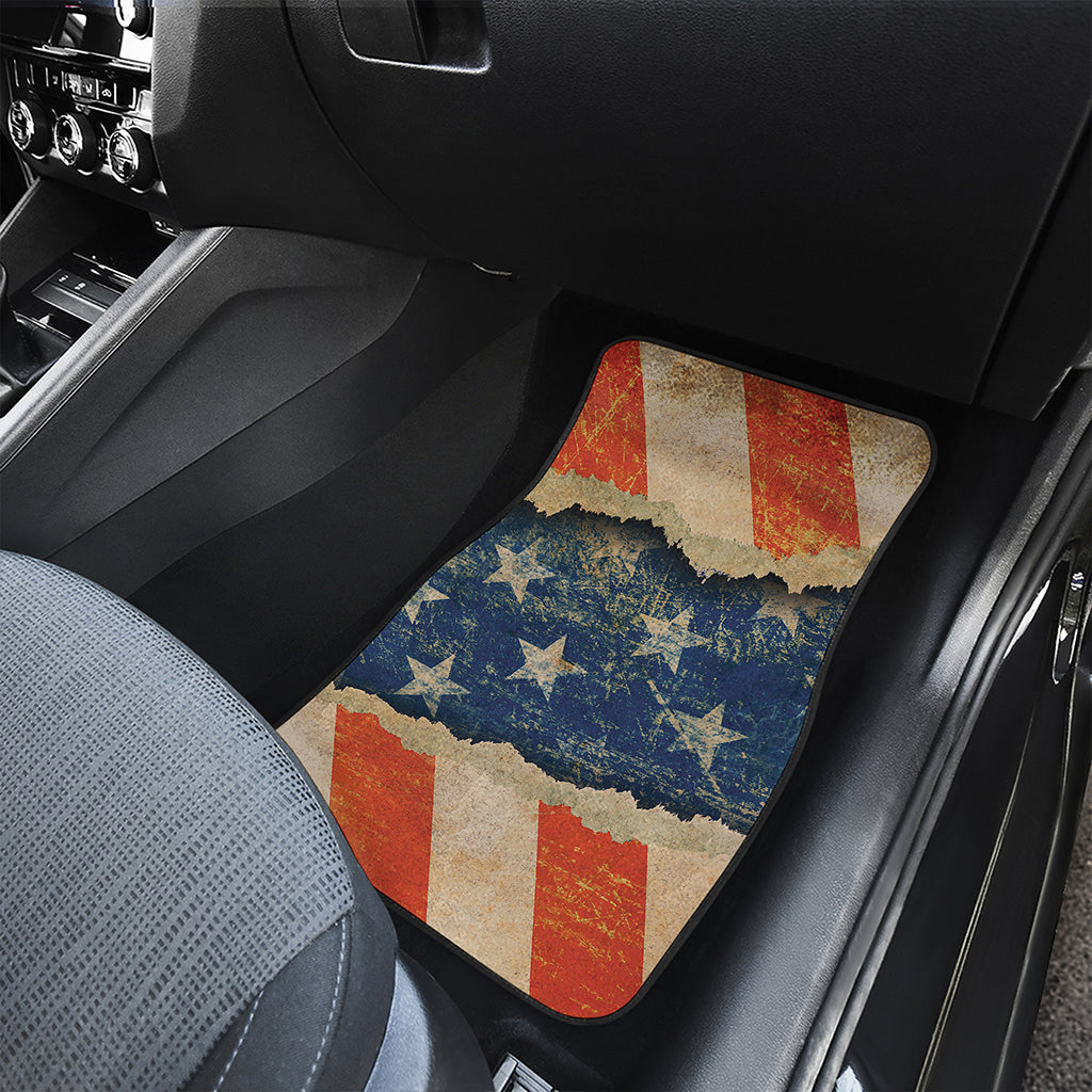 Grunge Ripped Paper American Flag Print Front and Back Car Floor Mats