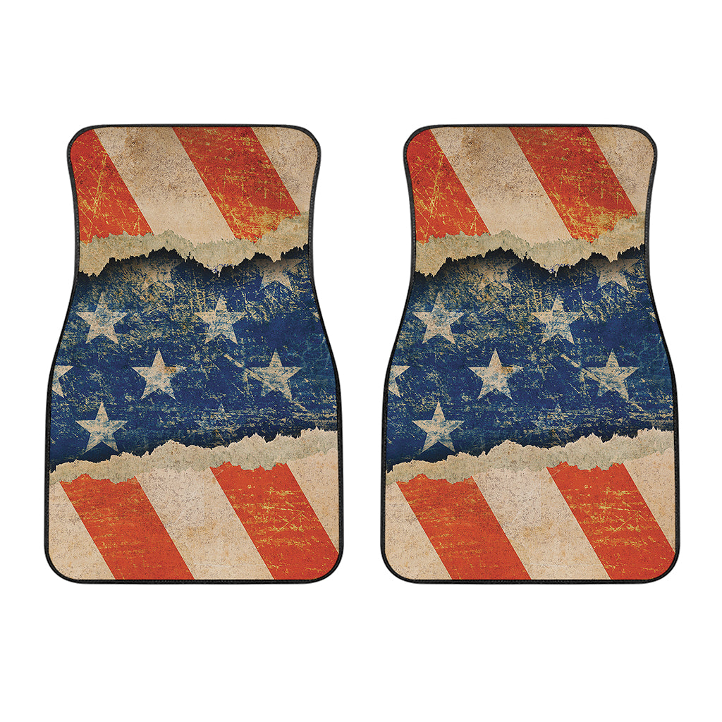 Grunge Ripped Paper American Flag Print Front Car Floor Mats